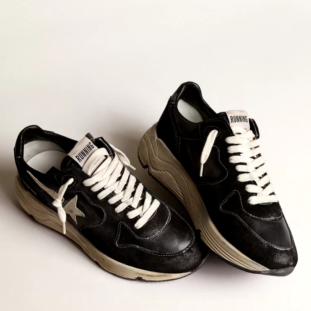 Golden Goose Running Sole in Black Nappa and Suede with White Star - Picture 2 of 11